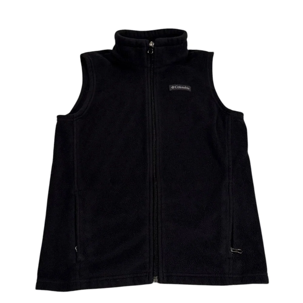 Columbia Boys Benton Springs‎ Fleece Vest Black Full Zip Mock Neck Size Large